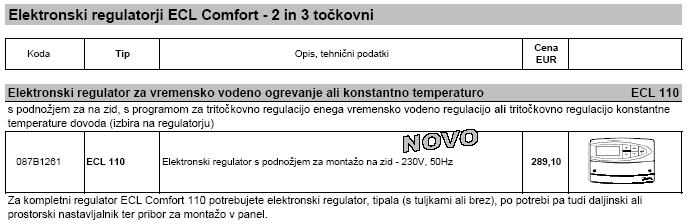 Elektronski regulator ECL Comfort 100